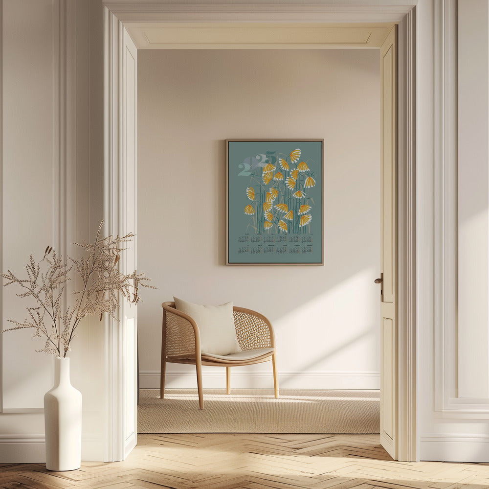 Kalender 2025 Linolschnitt Blumen grün | Poster