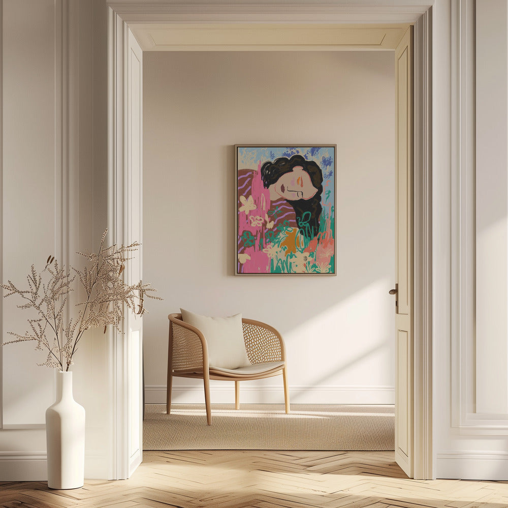Expressive Figure Surrounded By Colorful Flowers | Poster