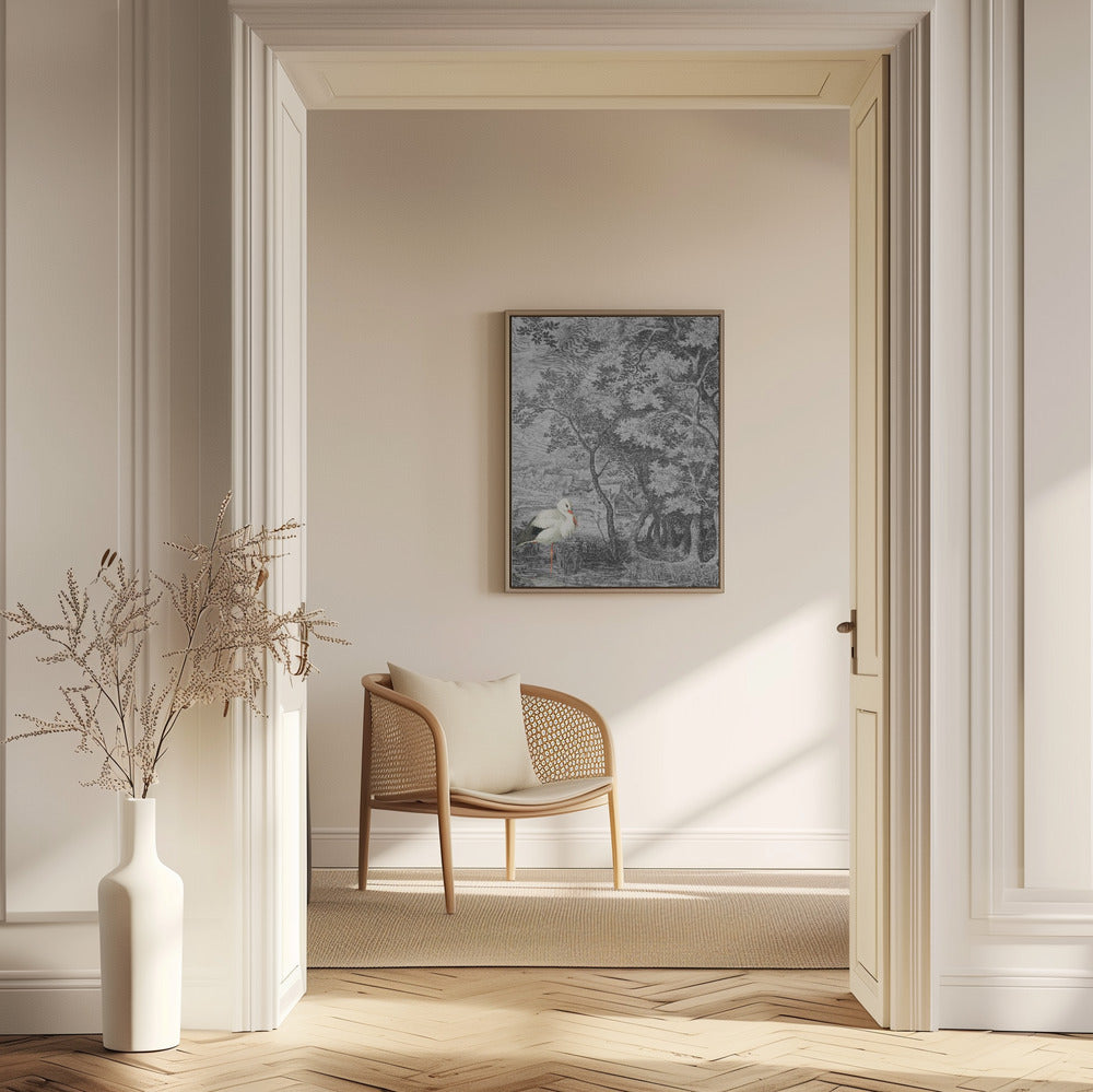 Vintage Landschaft mit Storch | Poster