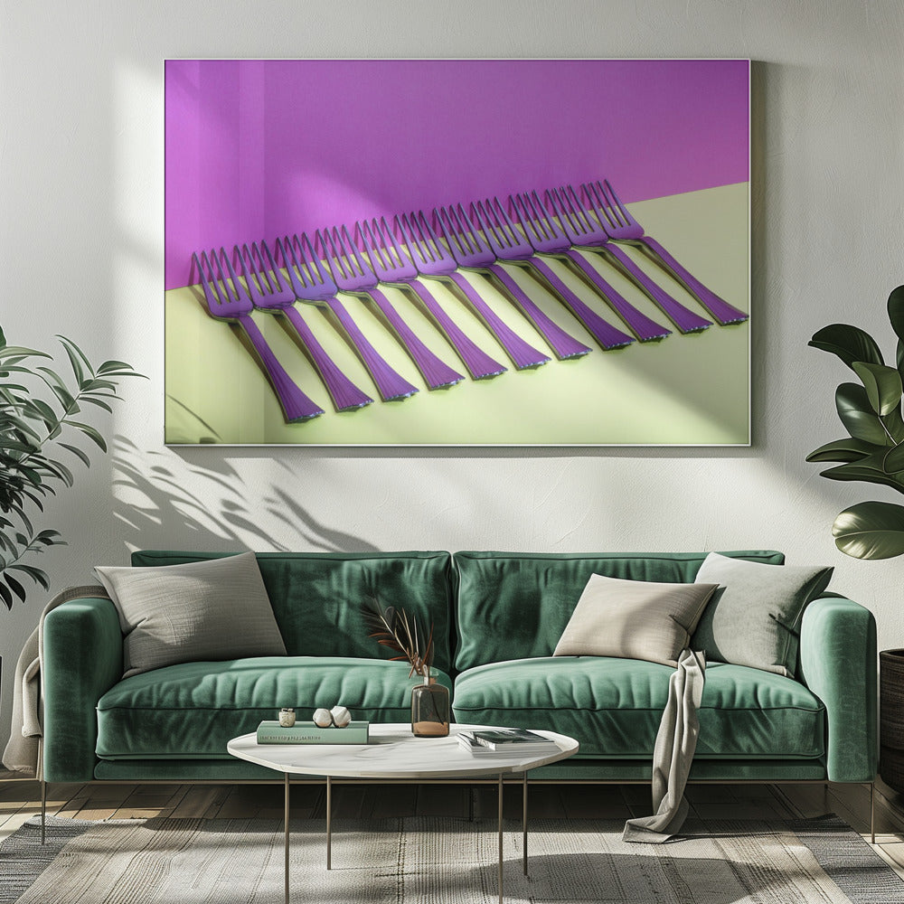 Tiivistelmä asetelma haarukoilla värikkäällä taustalla | Canvastaulut