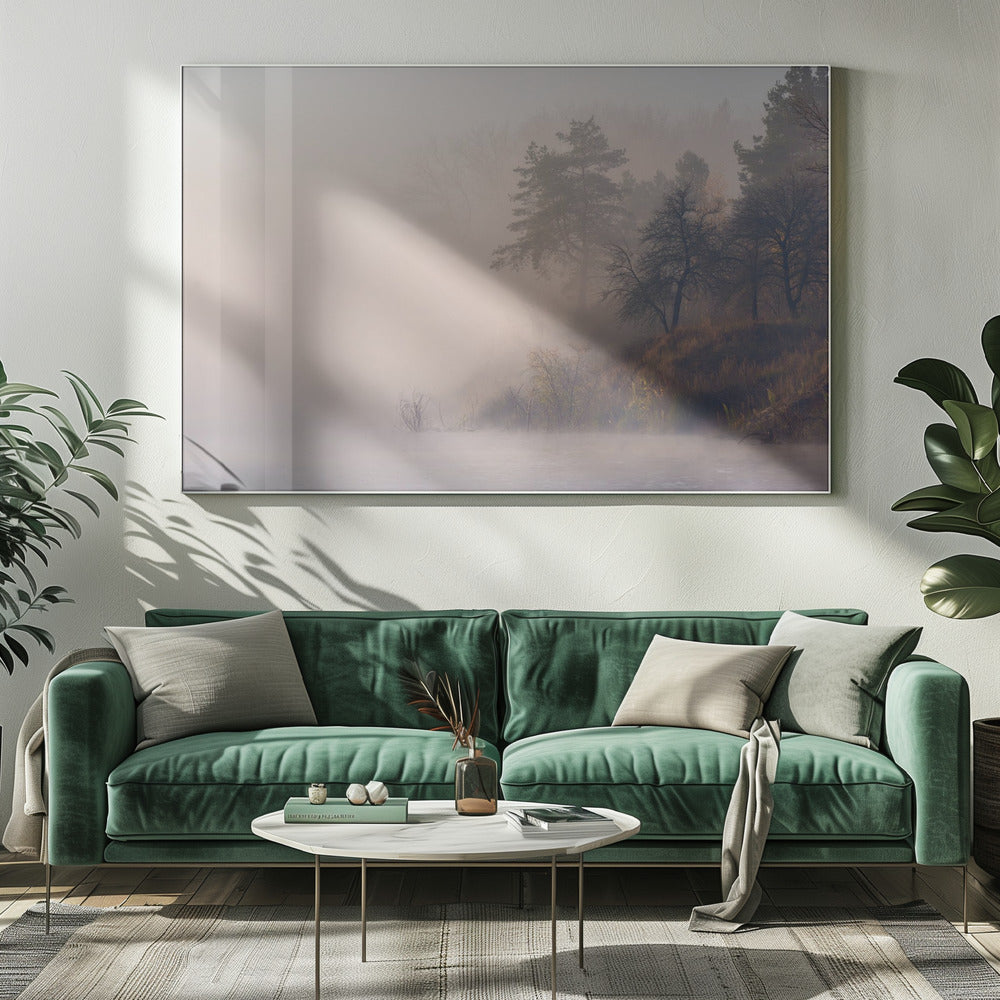 Foggy autumn morning on the river | Canvas