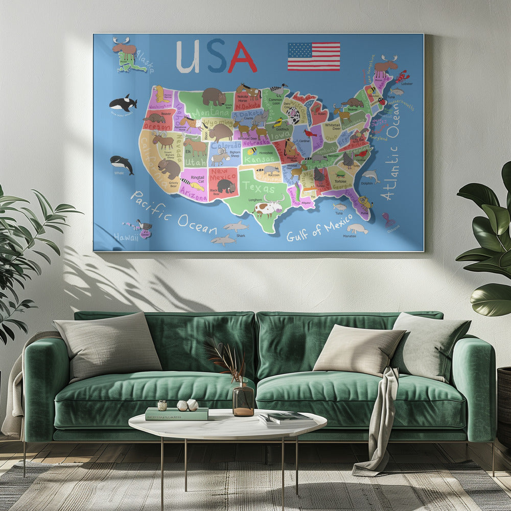 Illustrated Map of United States of America by Carla Daly | Canvas