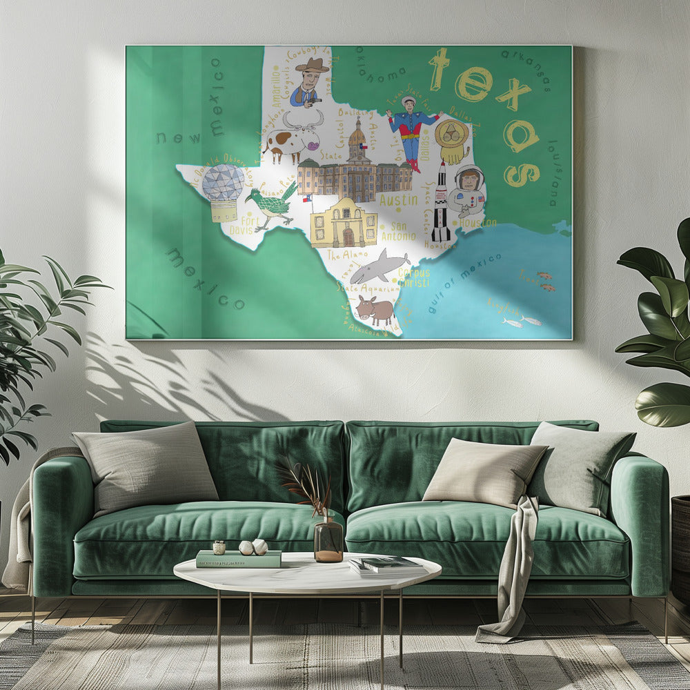 Texas State Map Illustration by Map Artist Carla Daly | Canvas