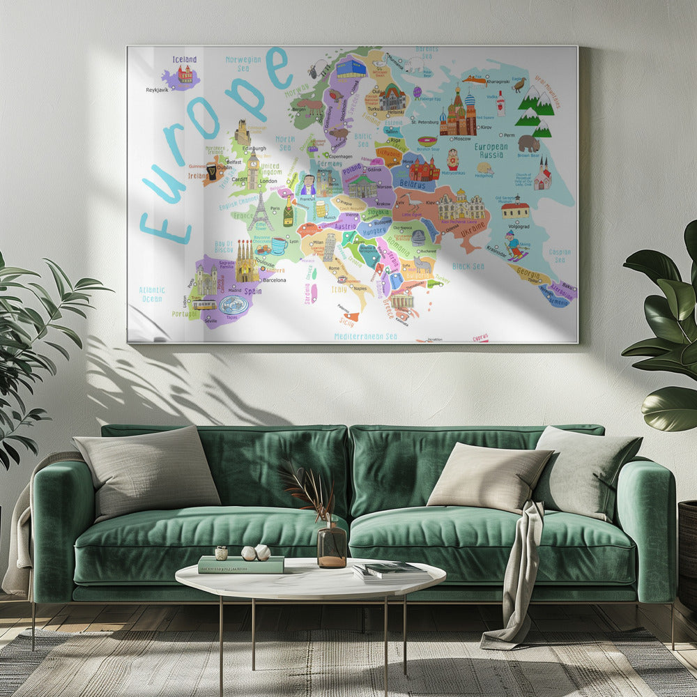 Illustrated Map of Europe by Map Illustrator Carla Daly | Canvas