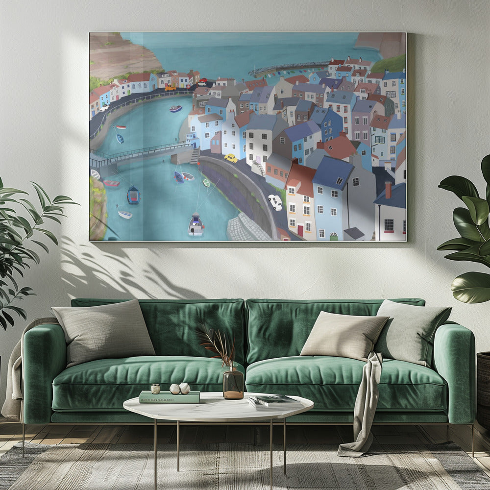 Aerial View of Staithes, United Kingdom by Artist Carla Daly | Canvas