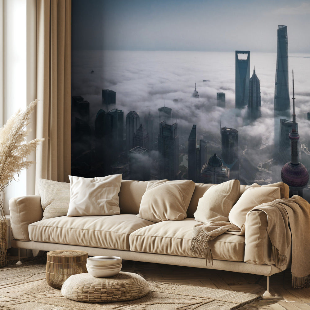 Shanghai sumussa ylhäältä katsottuna | Valokuvatapetit