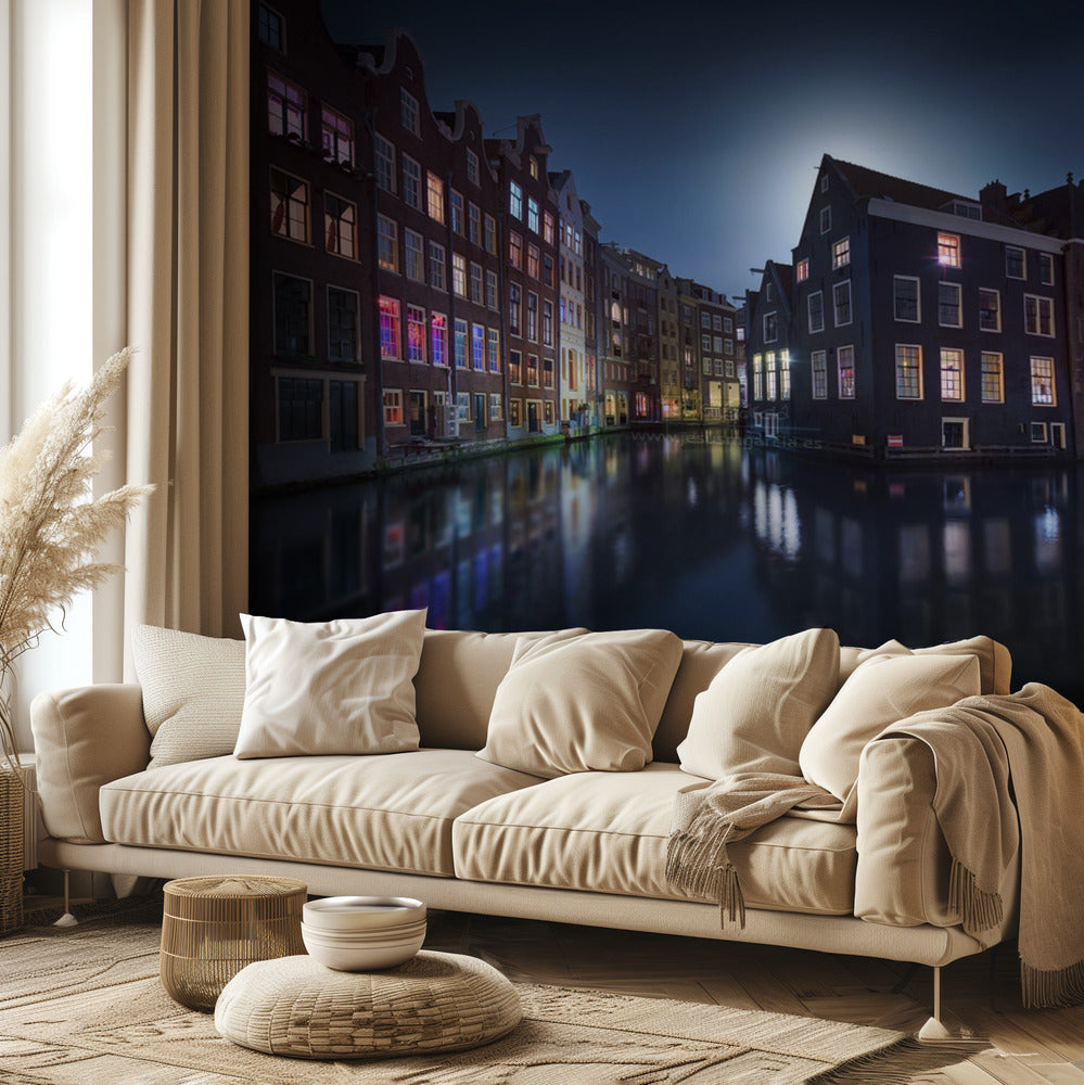 Kuutamo Amsterdamin yllä | Valokuvatapetit