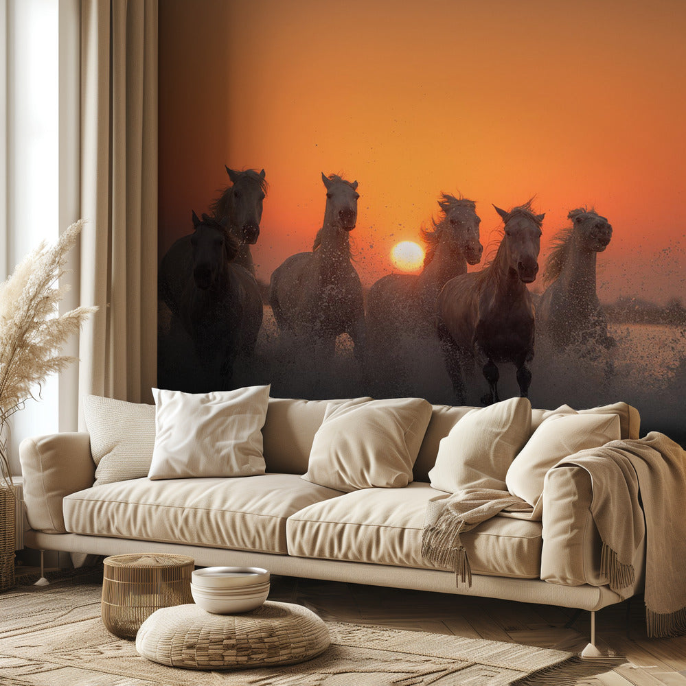 Auringonlasku Camarguessa | Valokuvatapetit