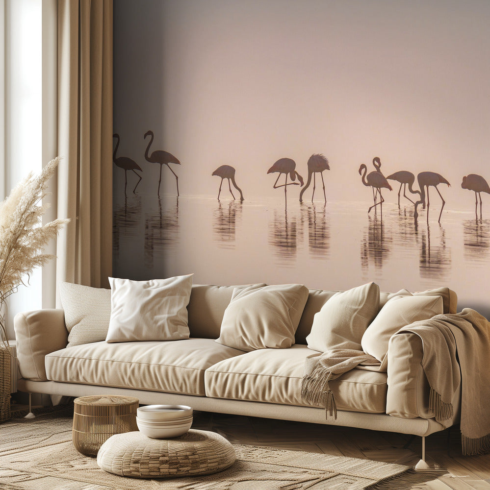 Flamingos in the mist | Wallpaper