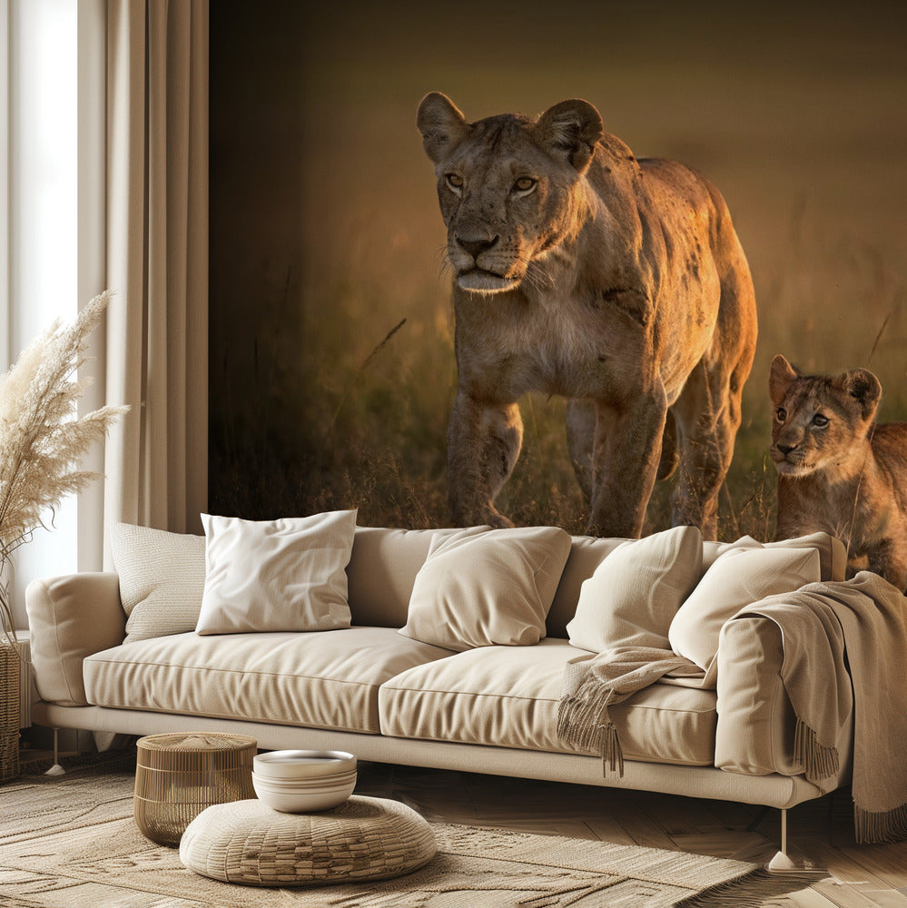 Äitileijona pentunsa kanssa | Valokuvatapetit