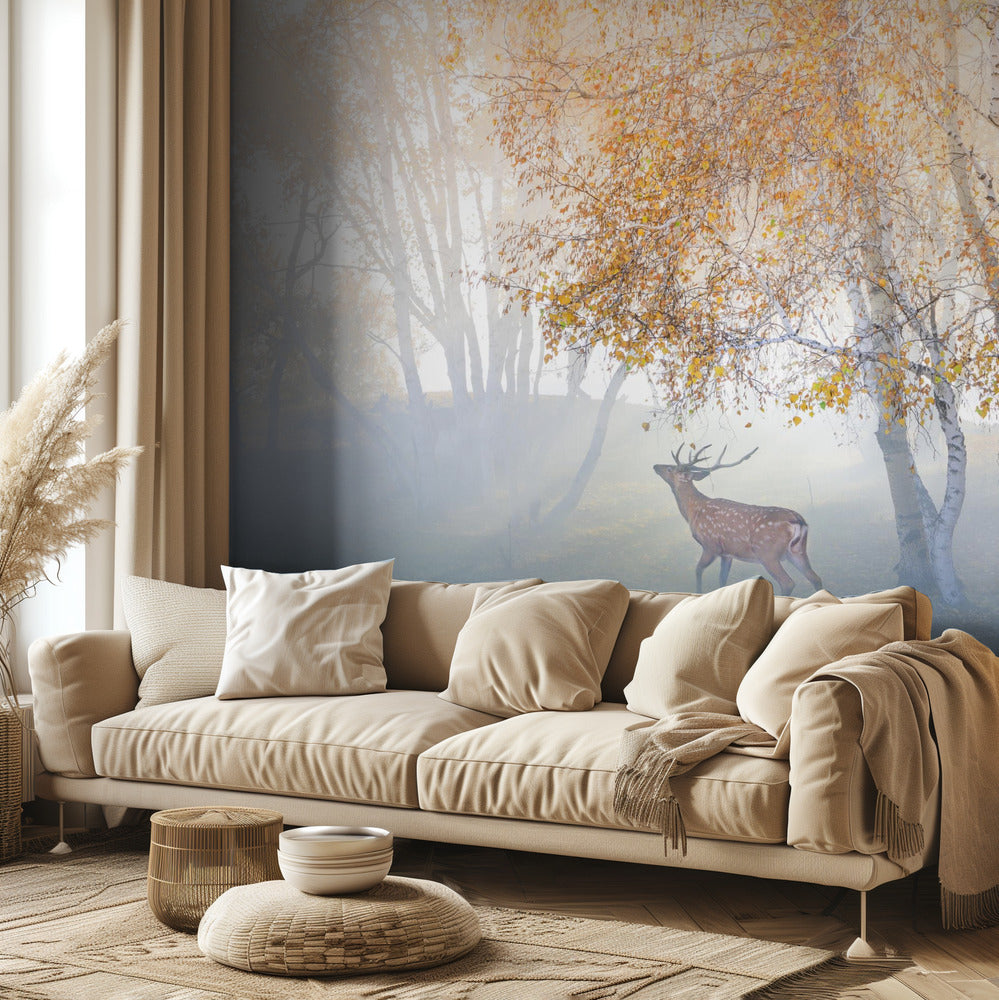 Hirvi eksyksissä sumussa | Valokuvatapetit