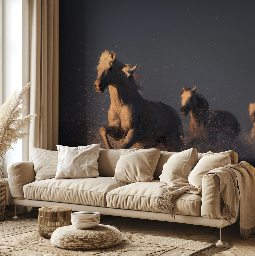 hevoset auringonlaskun valossa | Valokuvatapetit