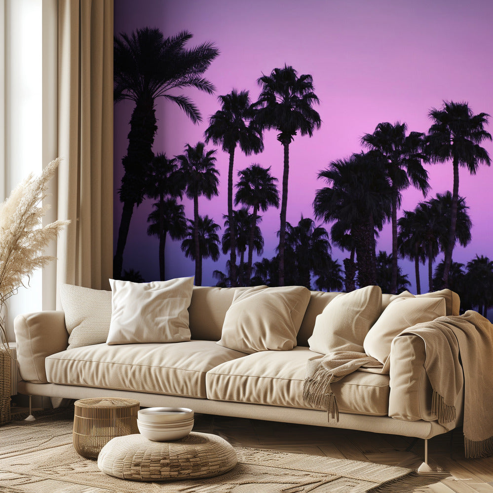 Palmut vaaleanpunaisella taivaalla | Valokuvatapetit