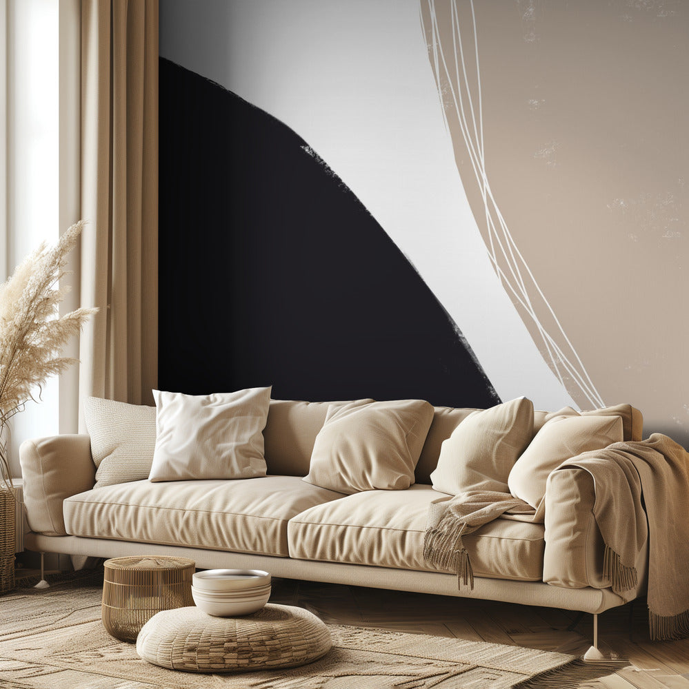 Czarne i beżowe organiczne kształty | Fototapeta