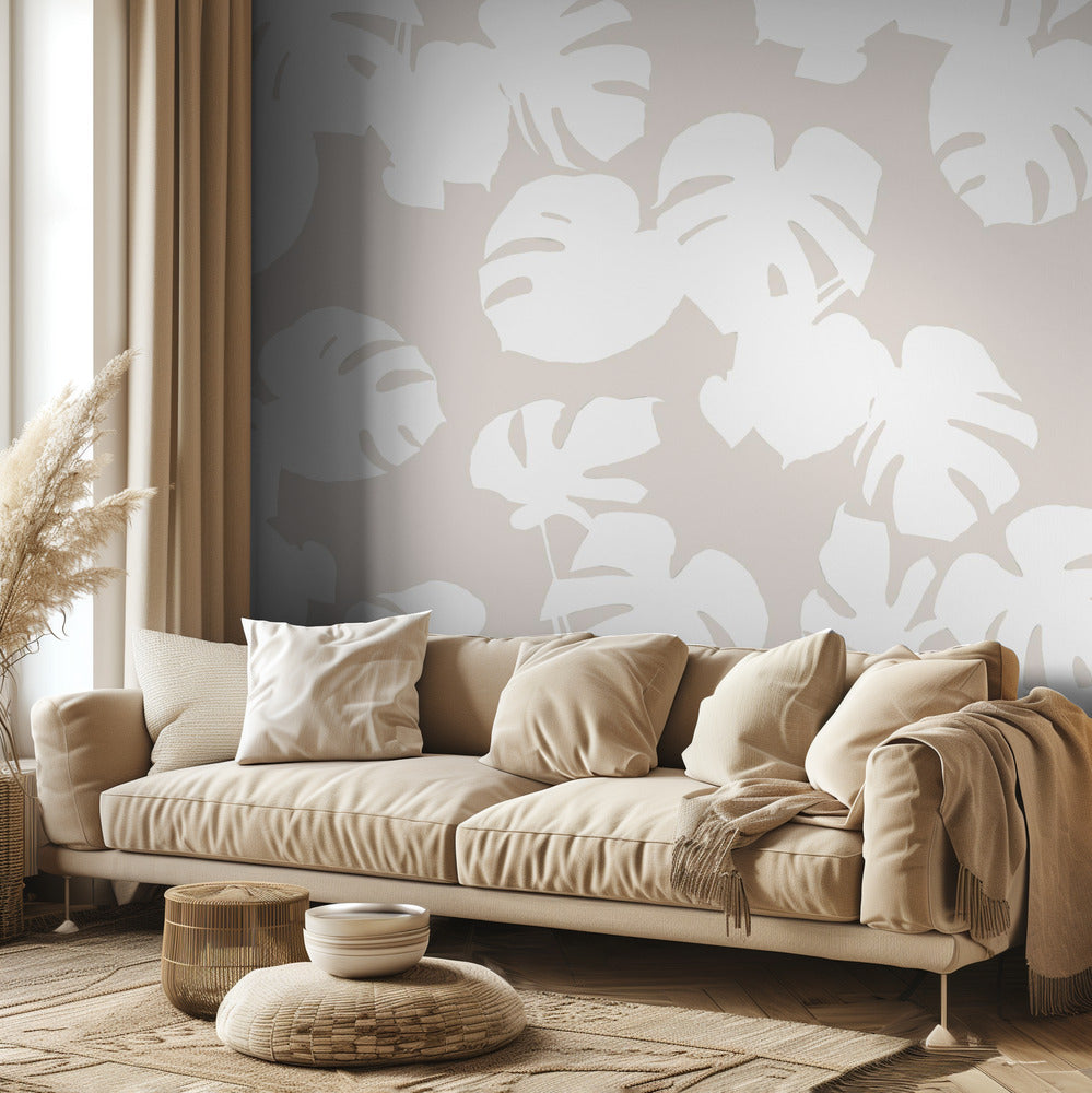 Monstera Leaves White | Wallpaper