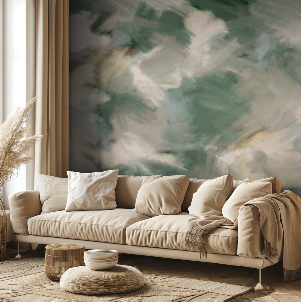 Green Beige Wild Painted Square | Wallpaper