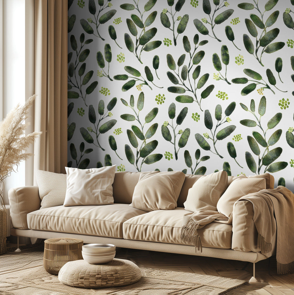 Lisa watercolor seeded eucalyptus pattern | Wallpaper