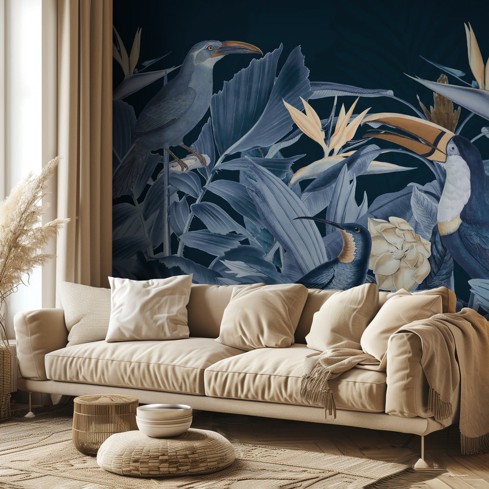 Rainforest Birds Blue | Wallpaper