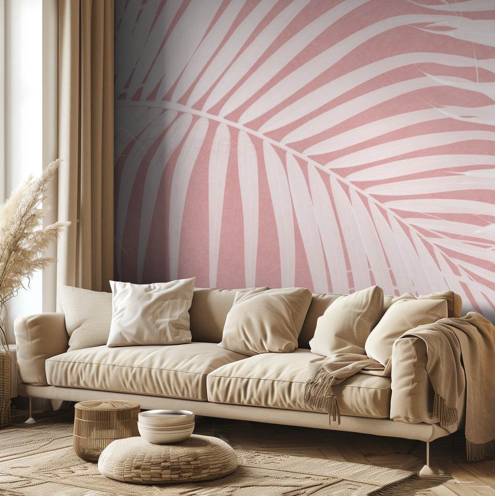 Palm Leaves On Pink Silhouette IV | Wallpaper