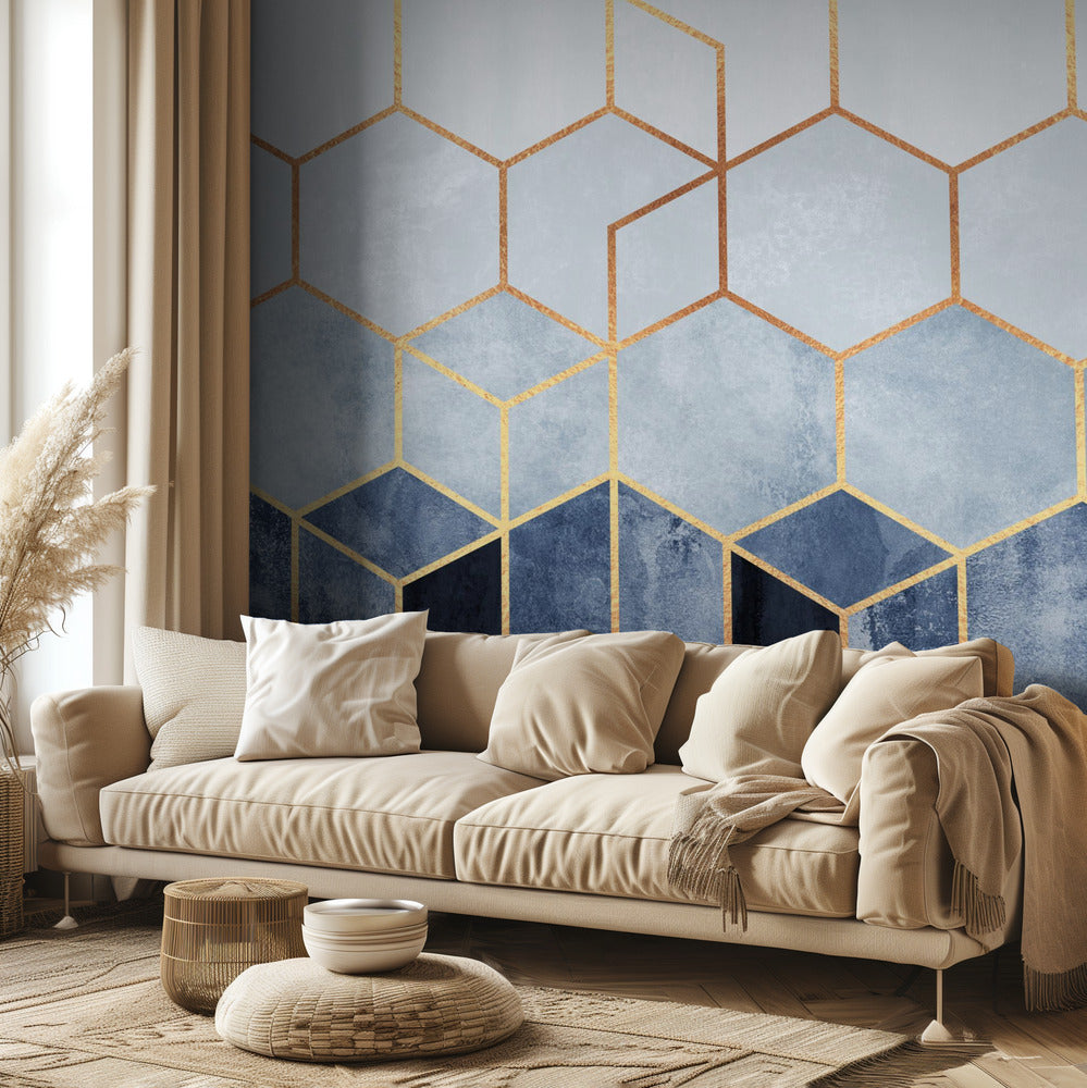 Miękkie niebieskie sześciokąty | Fototapeta