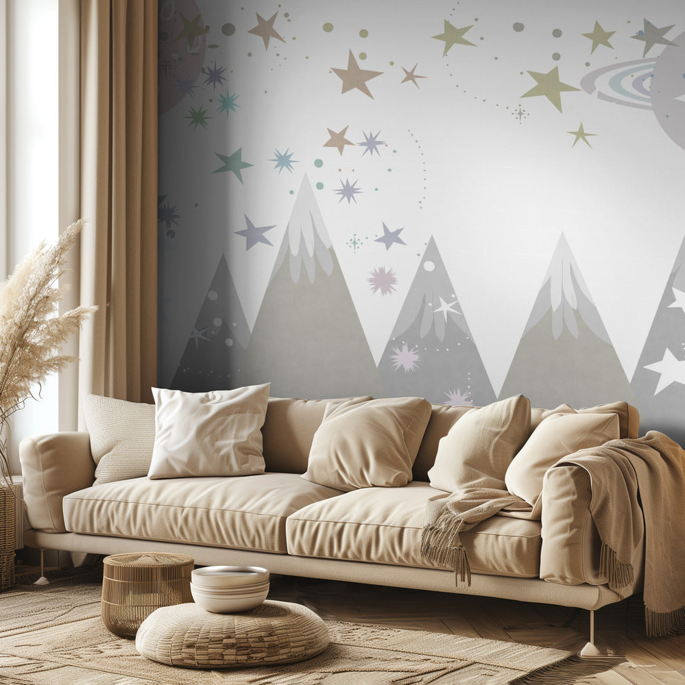 Winter Scenes: Grey Monotone Kids Room Mural 9 | Wallpaper