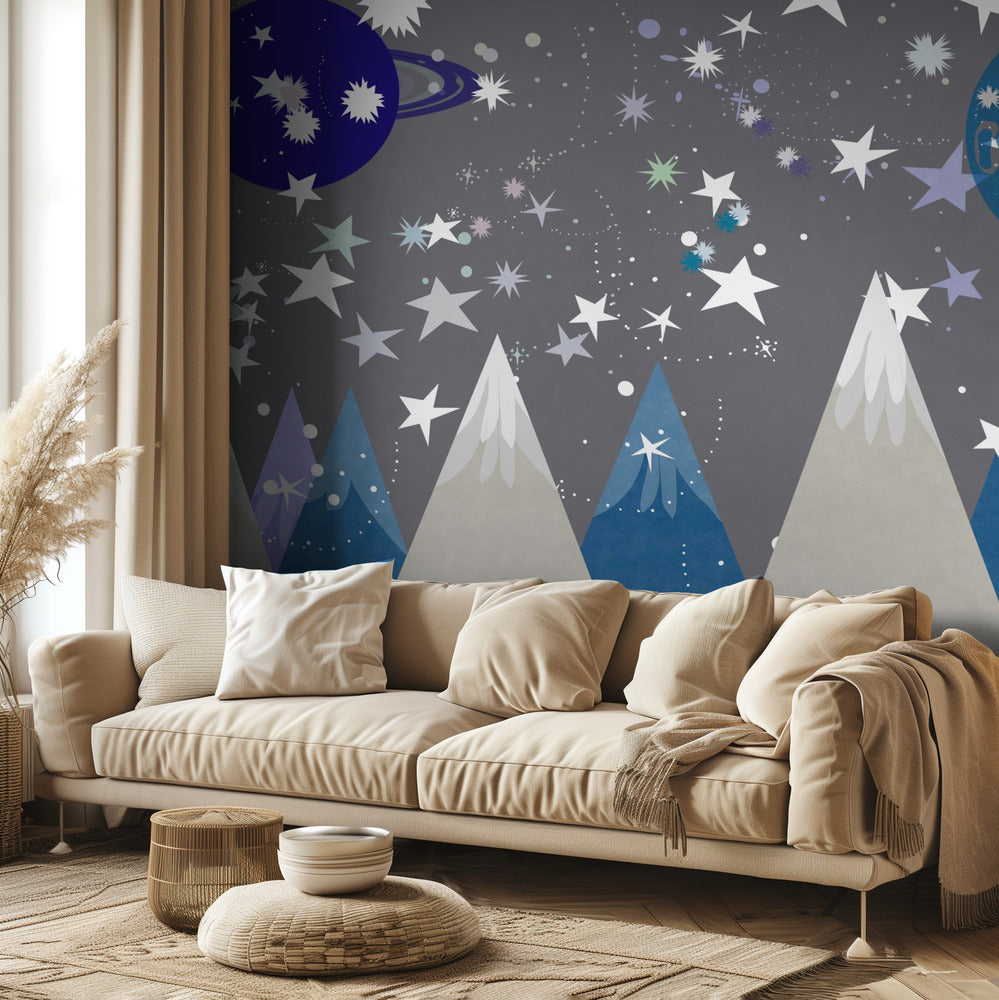 Talvimaisemia: Yötaivas Keskiyönsininen Lastenhuoneen seinämaalaus | Valokuvatapetit