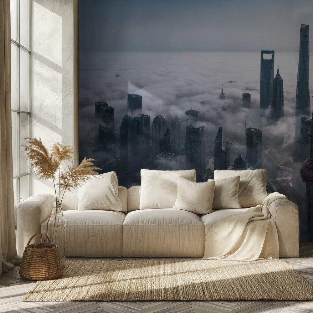 Shanghai sumussa ylhäältä katsottuna | Valokuvatapetit