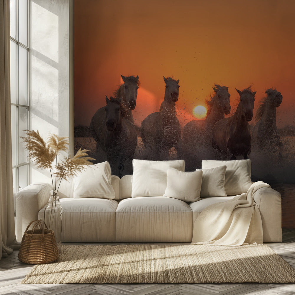 Auringonlasku Camarguessa | Valokuvatapetit