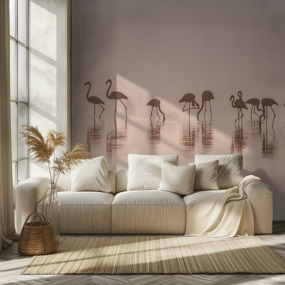 Flamingos in the mist | Wallpaper