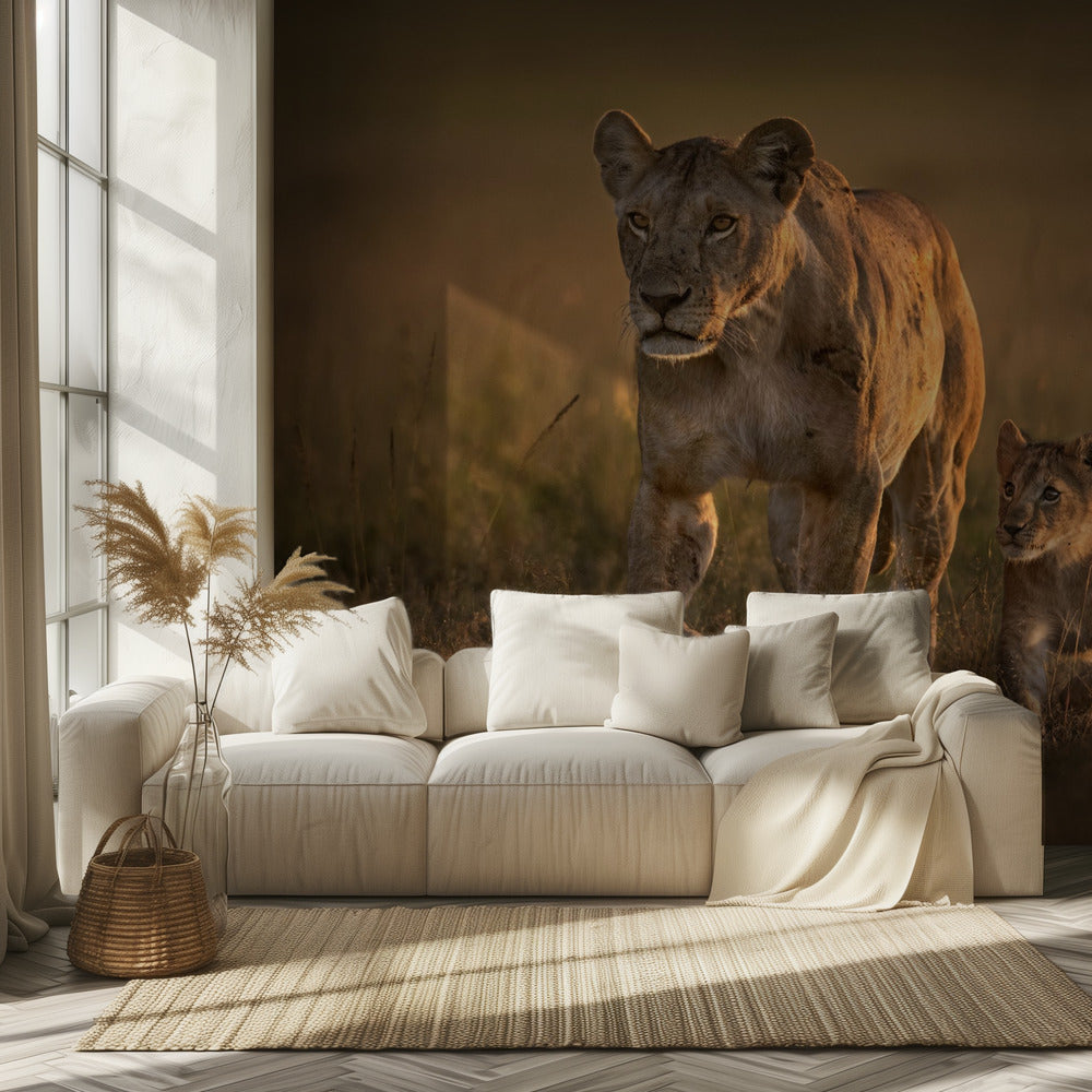 Äitileijona pentunsa kanssa | Valokuvatapetit