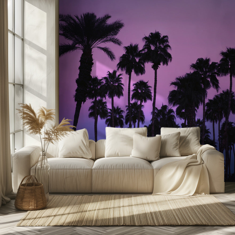 Palmut vaaleanpunaisella taivaalla | Valokuvatapetit