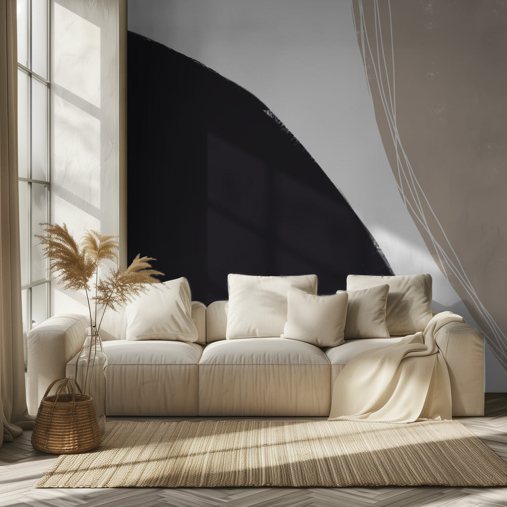 Czarne i beżowe organiczne kształty | Fototapeta