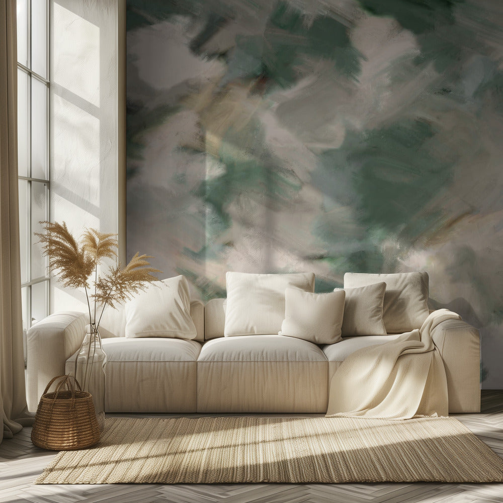 Green Beige Wild Painted Square | Wallpaper