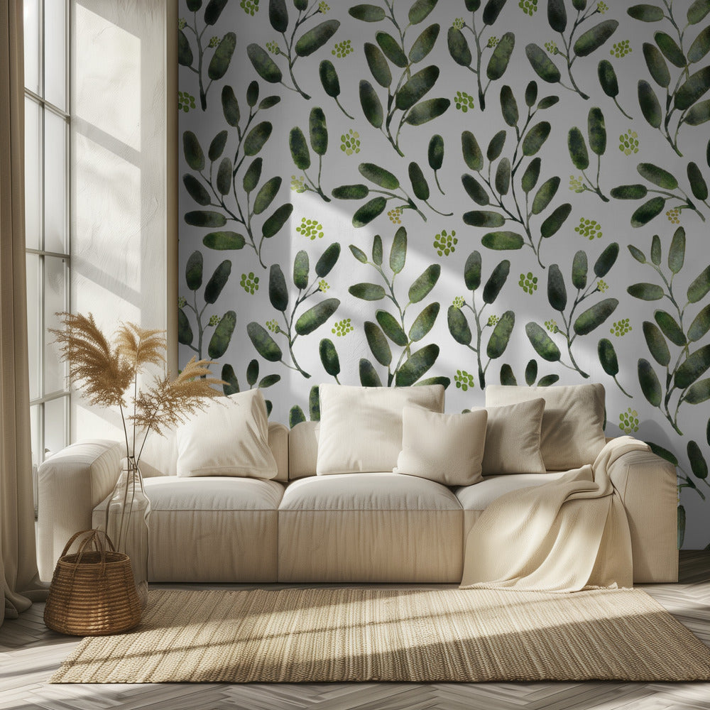 Lisa watercolor seeded eucalyptus pattern | Wallpaper