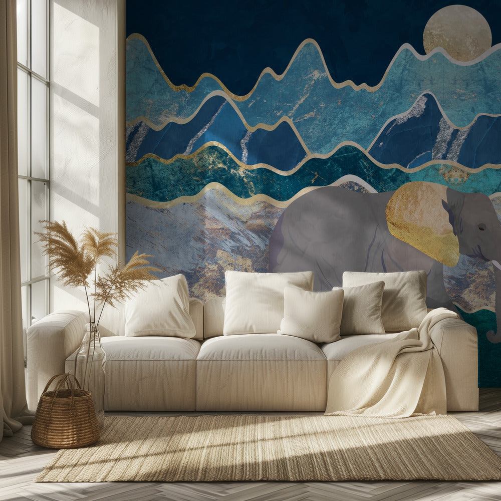 Landscape elephant moonlit mountains | Wallpaper