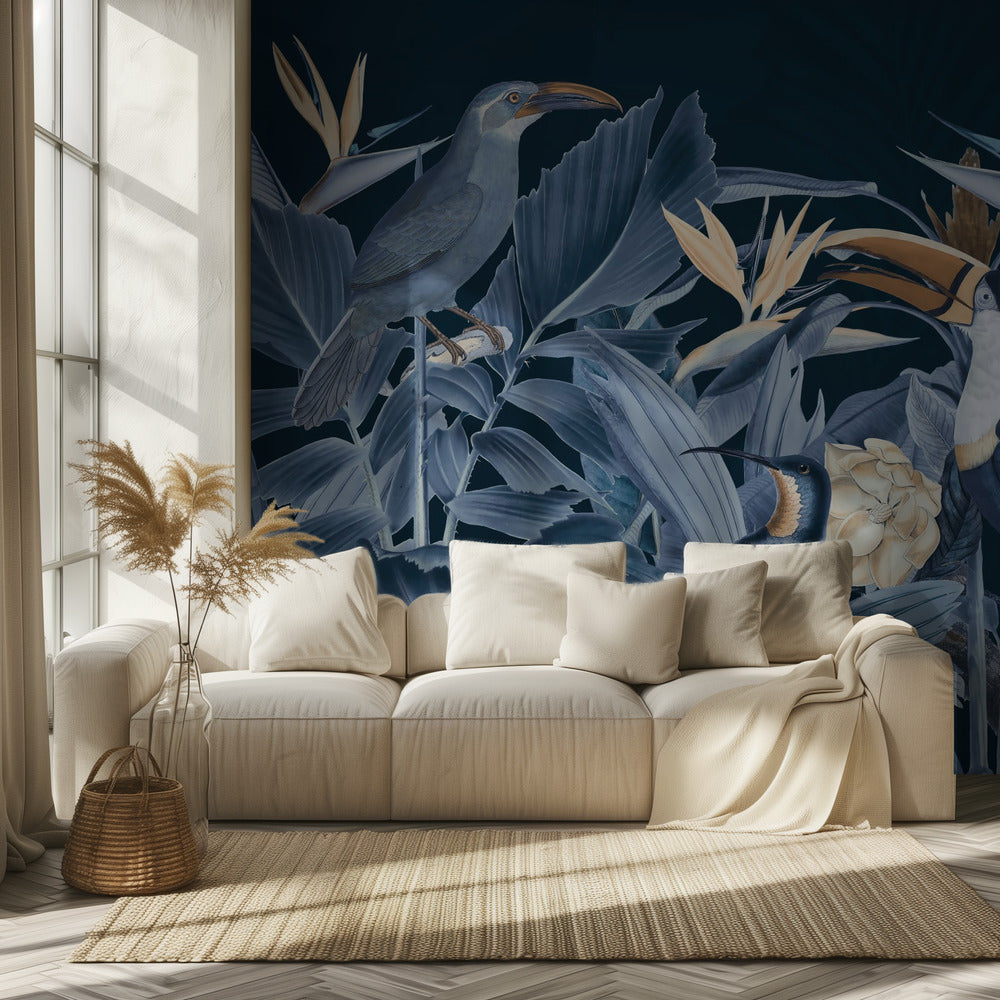Rainforest Birds Blue | Wallpaper