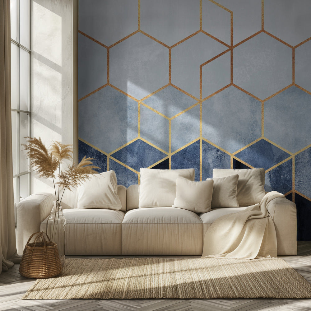Miękkie niebieskie sześciokąty | Fototapeta