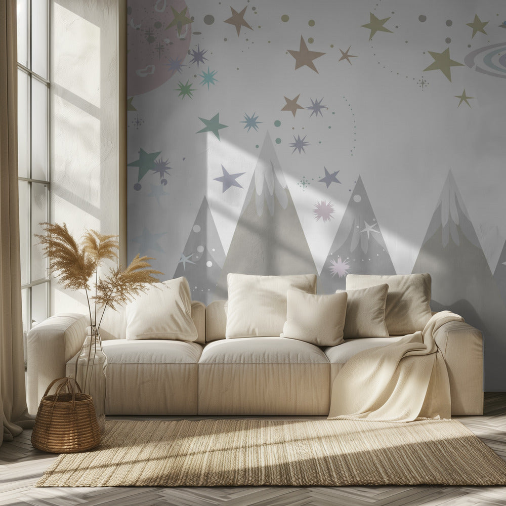 Winter Scenes: Grey Monotone Kids Room Mural 9 | Wallpaper