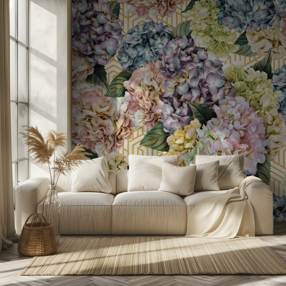 Hydrangeas_Gold Cream | Wallpaper