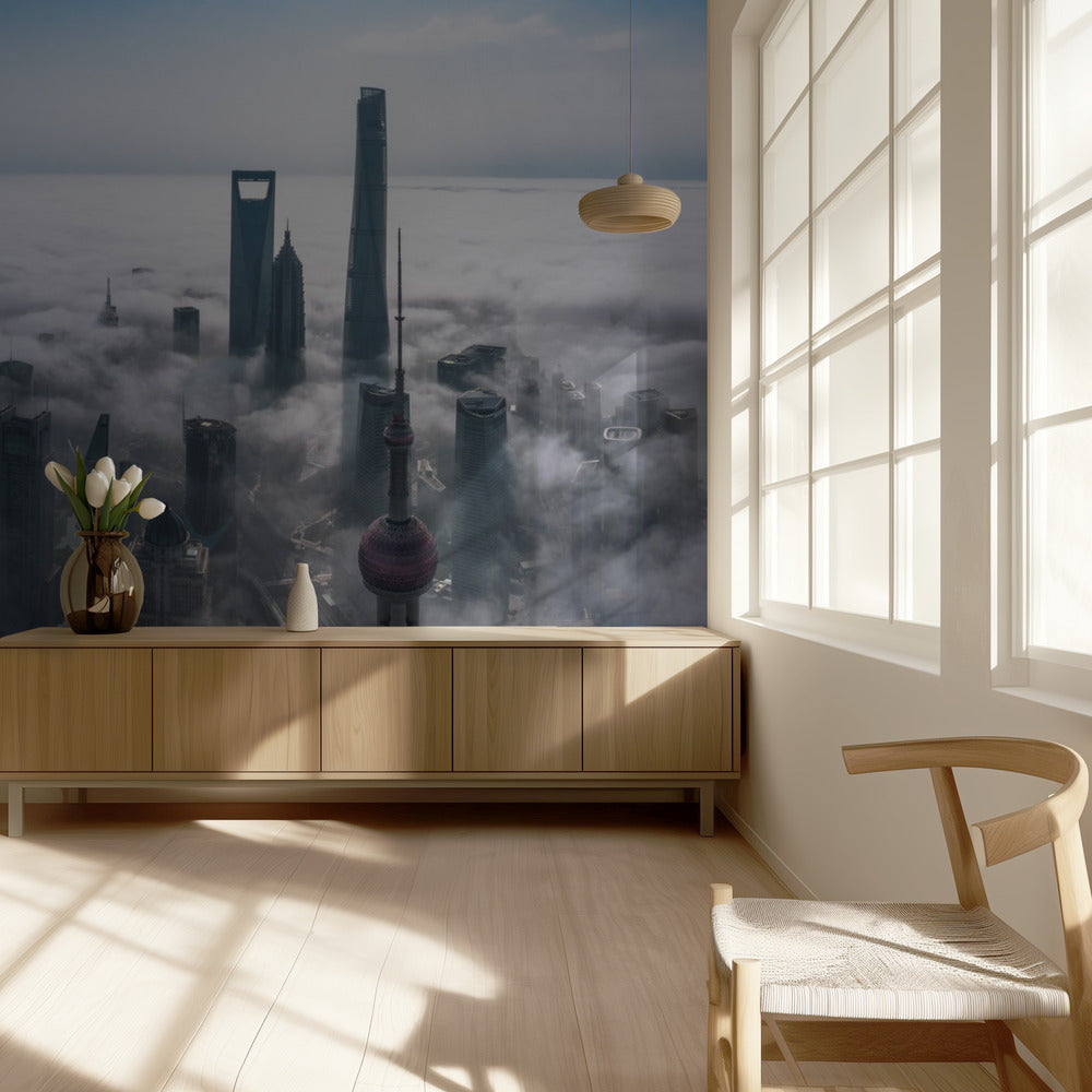 Shanghai sumussa ylhäältä katsottuna | Valokuvatapetit