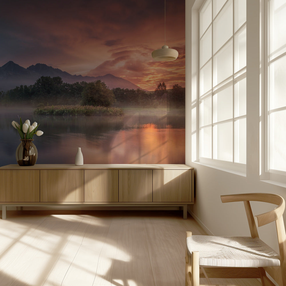 Aamunkoitto järven rannalla | Valokuvatapetit