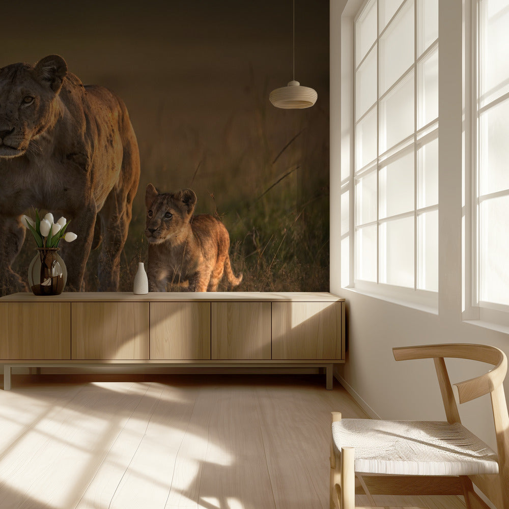 Äitileijona pentunsa kanssa | Valokuvatapetit