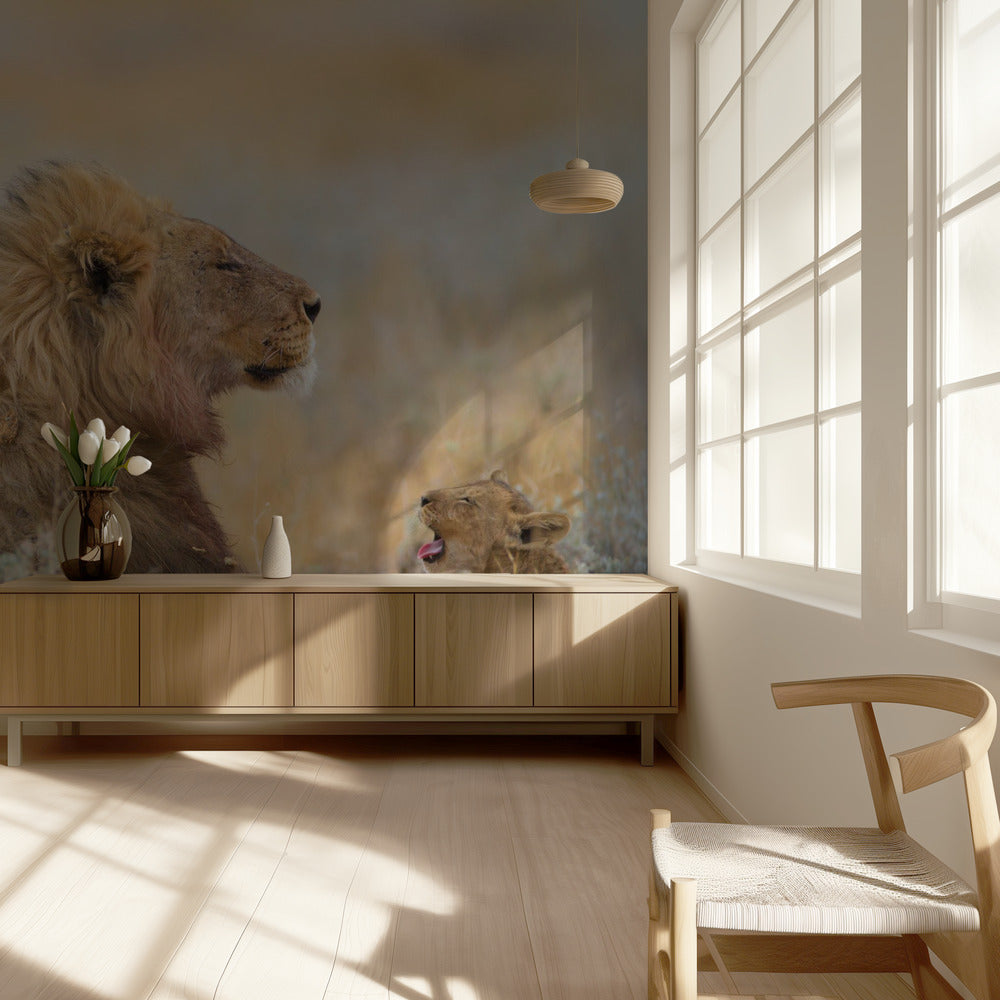 Urosleijona pentunsa kanssa | Valokuvatapetit