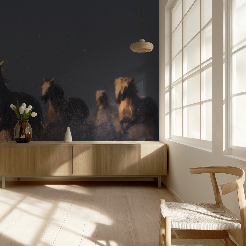 hevoset auringonlaskun valossa | Valokuvatapetit