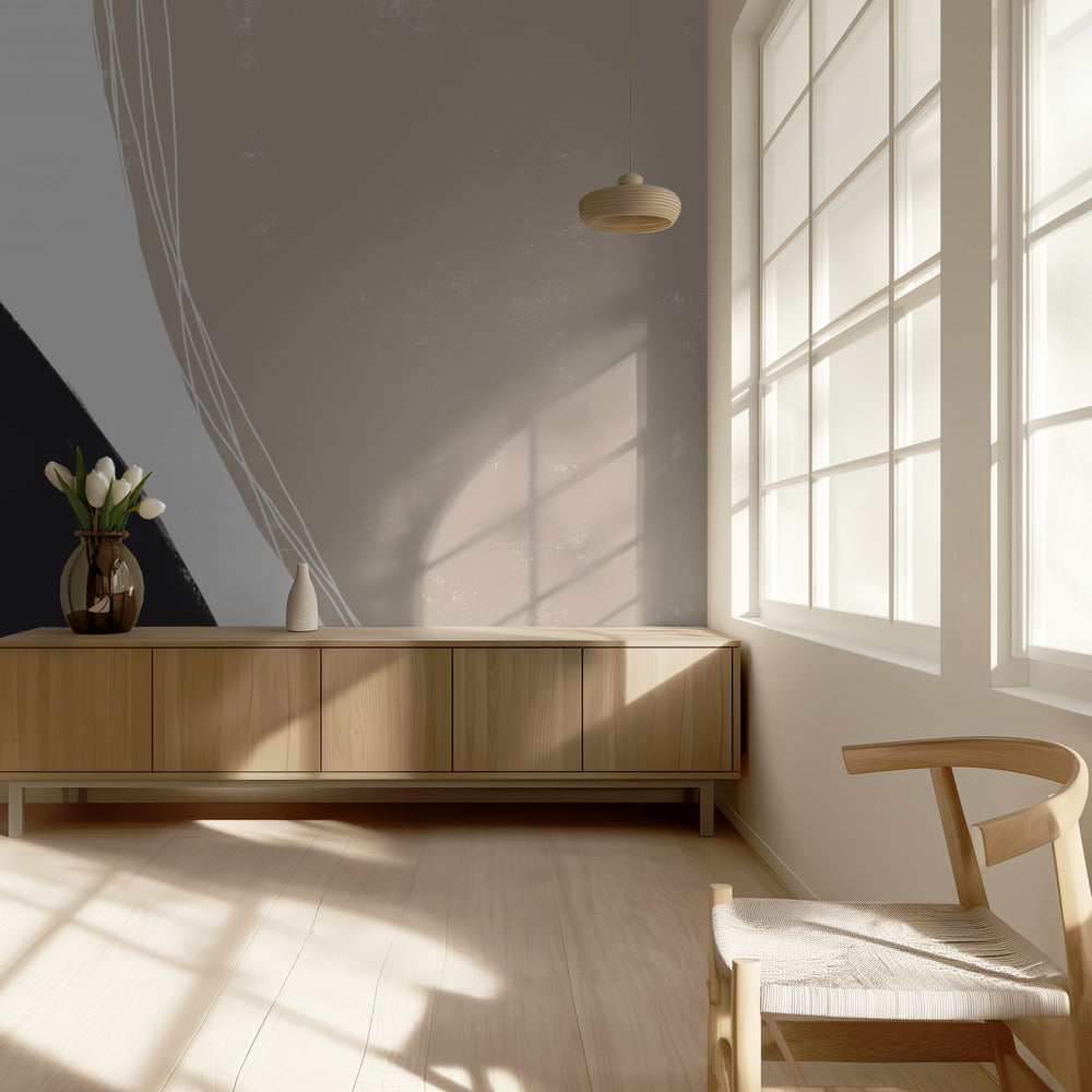 Czarne i beżowe organiczne kształty | Fototapeta