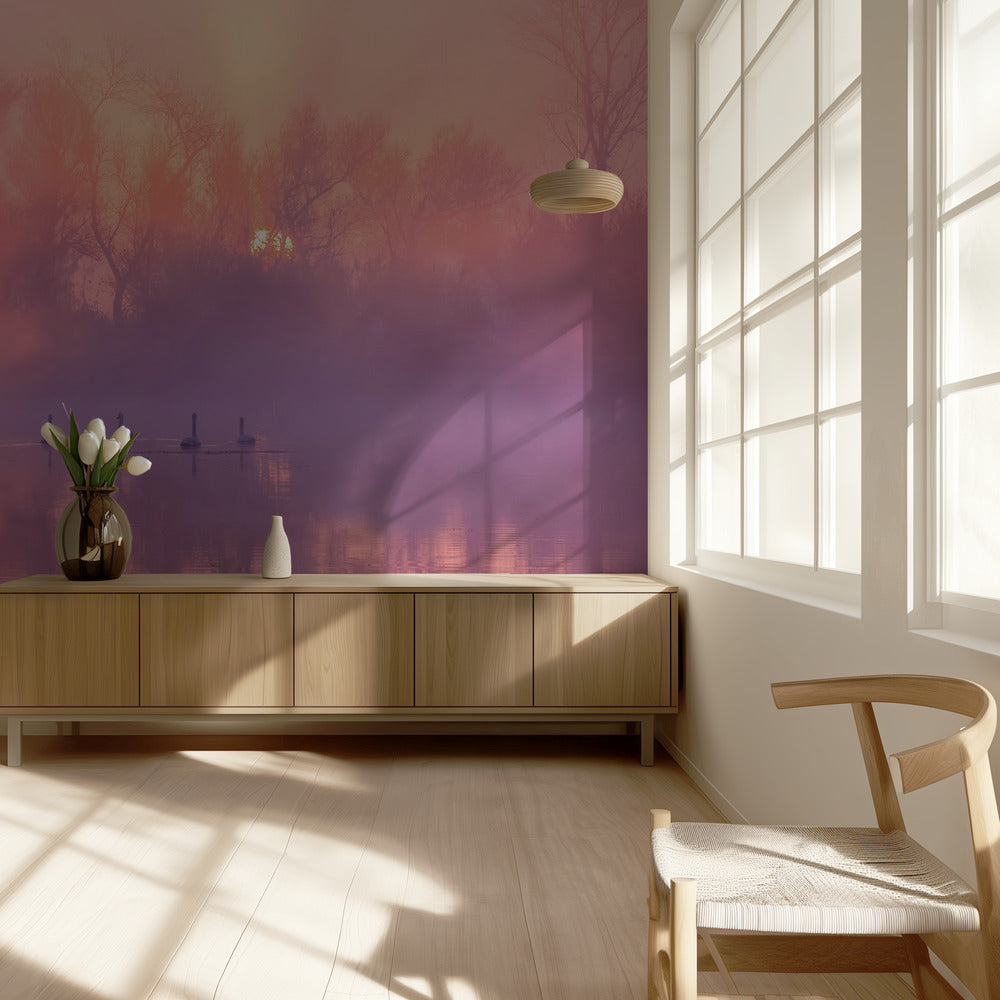 Amanecer en el lago de los cisnes | Papel Pintado Fotográfico