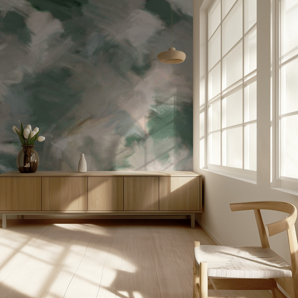 Green Beige Wild Painted Square | Wallpaper