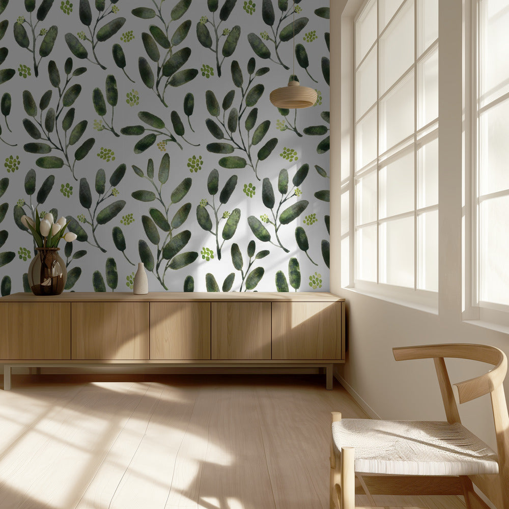 Lisa watercolor seeded eucalyptus pattern | Wallpaper