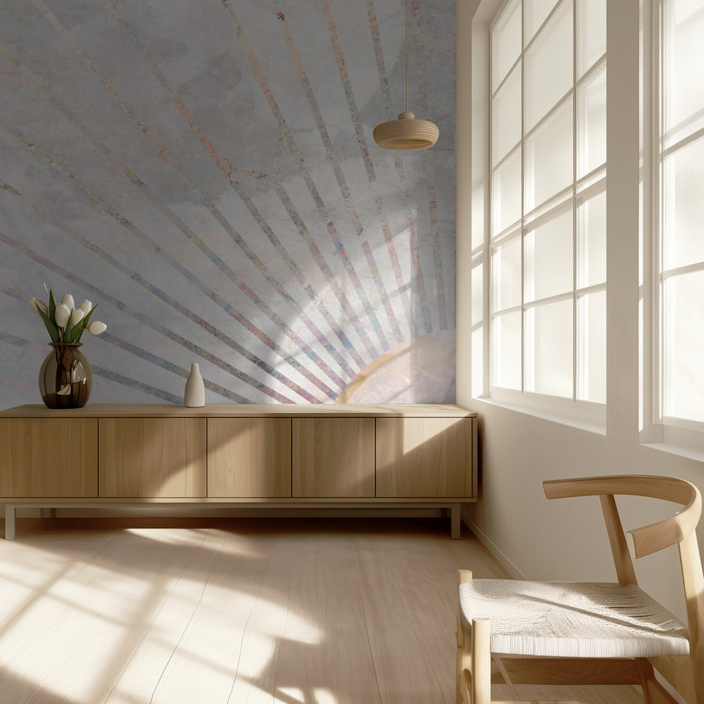 Kultaiset geometriset auringonsäteet betoniseinämaalauksessa | Valokuvatapetit