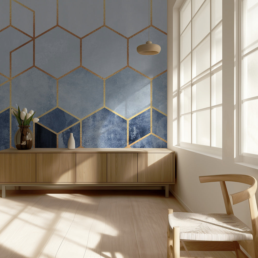Miękkie niebieskie sześciokąty | Fototapeta